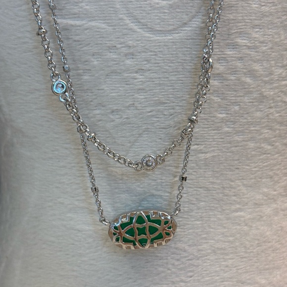 Kendra Scott Silver Double Layer Necklace Blue Druzy Pendant - Picture 2 of 7